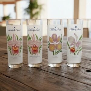 Celebrity Cruises Frosted Tropical Orchid Highball Glasses, Set of 4, Barware‎